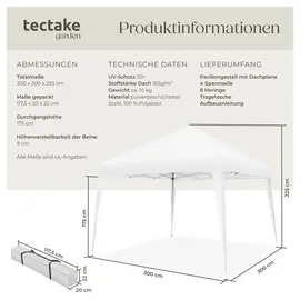 Tectake Faltpavillon Linosa 3 x 3 m Weiß