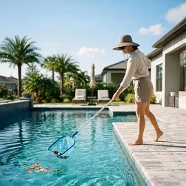 Relaxdays Pool Reinigungsset Blau/Orange/Silber 3-teilig