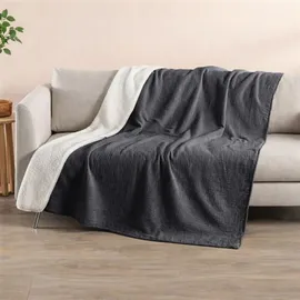 kamelshopping Musselin Decke Kuscheldecke 130 x 180 cm Grau/Schwarz