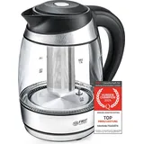 First Austria TZS First Austria Edelstahl Glaswasserkocher mit Teefilter 1,8L, 2200W, Temperatureinstellung 40 Grad, Wasserkocher, Farbwechsel, LED Beleuchtung-Farbe je nach Temperaturwahl, schwarz
