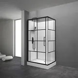 Marwell Komplettdusche Bricks 110 x 80 x 225 cm – Komplett Set inkl. Duschwanne und Armatur - Eckdusche mit Fronteinstieg