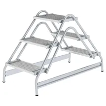 MUNK Aluminium-Arbeitspodest beidseitig begehbar Stahl-Gitterrost 2 x 3 Stufen