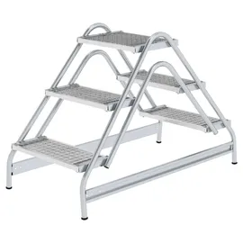 MUNK Aluminium-Arbeitspodest beidseitig begehbar Stahl-Gitterrost 2 x 3 Stufen