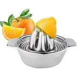 BAYLI Zitruspresse manuell aus Edelstahl | Ø12.5cm Saftpresse | Zitronenpresse mit Auffangbehälter und Ausgießer | Limettenpresse | Fruchtpresse...