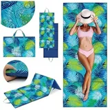 Domarex Strandmatte Faltbar XXL Gepolstert 180x75 cm, Dicke wasserdichte Liegematte für Steinstrand und Sand, Bequeme Picknickdecke mit Tragegriff, Handgefertigte Strandauflage, Palm Breeze