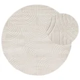 benuta Pop In- & Outdoor Teppich Mars - Creme Rund 160 cm - Geometrischer Relief Wohnzimmerteppich - Leicht zu Reinigen - Strapazierfähig - Fußbodenheizung Geeignet
