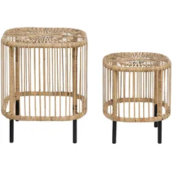 Garten Beistelltisch 2er Set Rattan natürlich quadratisch CESENATICO