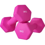 SPORTNOW Hanteln 2er Set Kurzhanteln 2 x 3 kg Hantelset Dumbbells, bodenschonendes Hexagon Kurzhantel Set für Krafttraining, Zuhause, Rosa   Aosom