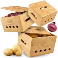 CALIDORO Premium Kartoffel Aufbewahrungsbox [3er Set] – Längerfrische Kartoffel Aufbewahrung, Knoblauch und Zwiebel Aufbewahrung – Bambus Holz Kartoffelbox, Zwiebeltopf, Knoblauchtopf