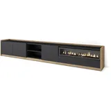 SKRAUT HOME Lowboard 310x50x37 cm Schwarz Eiche Holzwerkstoff