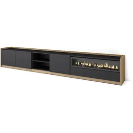 SKRAUT HOME Lowboard 310x50x37 cm Schwarz Eiche Holzwerkstoff