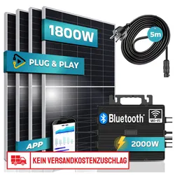 SUNNIVA® 1800W Balkonkraftwerk 2000W komplett Steckdose - Astro Energy 2000W Wechselrichter - PV Solaranlage Komplettset - 4x 450W (1800W) Solarmodule - inkl. 5m Kabel - Bluetooth, WIFI