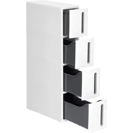 Songmics Nischenregal mit Rollen, Rollwagen mit 4 Schubladen, 17,3 cm breit, Badregal schmal, Rollregal, Küchenregal, PP-Kunststoff, platzsparend, 45,2 x x 84 cm, weiß-grau KFR008G01 Aufbewahrungsschrank für Badezimmer