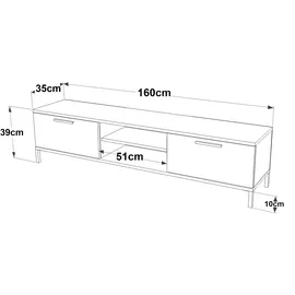 [en.casa] Fernsehtisch mit 2 Ablagefächern 160 x 35 x 39 cm Eiche/Schwarz