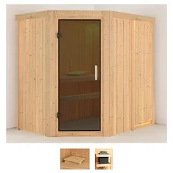 Sauna KARIBU "Swantje", beige (naturbelassen), ohne Ofen, (ohne Ofen), Saunen, ohne Ofen