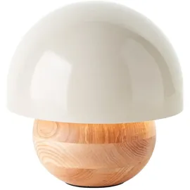 Lightbox Pilz Tischlampe | Deko Tischleuchte mit Wipp-Schalter | 20 cm Höhe & 20 cm Durchmesser | E14 Fassung | Wohnzimmer-Lampe aus Metall/Holz in Hell-Braun/Grau