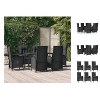 vidaXL 7-tlg. Garten-Essgruppe mit Kissen Schwarz Poly Rattan