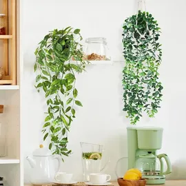 luxuskollektion 3er Set Künstliche Hängepflanzen mit Topf 55-85cm, Indoor Outdoor Deko