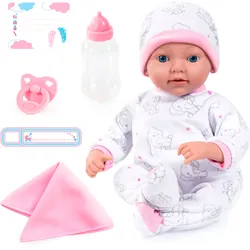 Babypuppe BAYER "Reborn Baby, 38 cm Elefantenmuster" Puppen rosa (weiß/rosa) Kinder