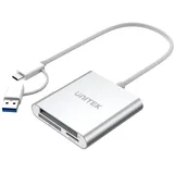 UNITEK All in One Kartenleser USB 3.0 + USB C Adapter, 5 Gbps, 3 Slots für SD/mini SD/micro SD(TF)/CompactFlash (CF)/MS für Windows PC, Mac, Notebook und TV, Silber, Aluminium