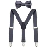 DonDon Hosenträger DonDon Jungen Hosenträger Fliegen Set für Kinder (2er Set, 2-St) 2er Set, schmaler Hosenträger Y-Form, farblich passende Fliege grau