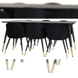 VCM Ebuy24, Essgruppe Esstisch schwarz und 6 Velvet Esszimmerstühle Velour schwarz, Messing dekor.