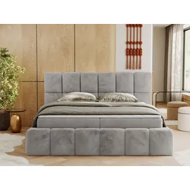 MKS Meble Boxspringbett, Doppelbett NIRA mit dekorativem Kopfteil, Multipocket-Matratze und Topper, Polsterbett mit Bettkästen - 180 x 200 cm - H4... - Grau
