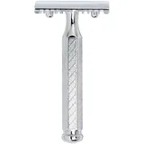 Merkur Rasierhobel 41C | Hexagonalgriff Glanzchrom | Dreiteiliger Rasierer mit geradem Schnitt | Offener Kamm | Ideal für Nassrasur | Zinkdruckguss | Made in Germany