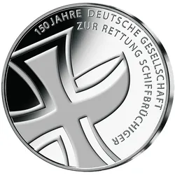Deutsche 10 Euro Gedenkmünze "150 Jahre Deutsche Gesellschaft zur Rettung Schiffbrüchiger"!