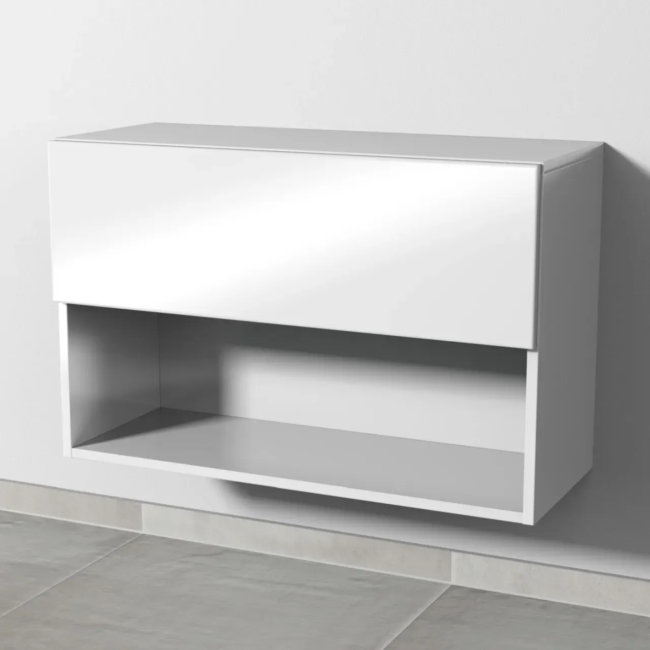 Sanipa 4balance Anbauschrank mit 1 Auszug und 1 offenem Fach, Weiß-Glanz, DL11978 DL11978