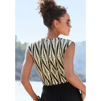 LASCANA Shirttop Damen schwarz-sand bedruckt Gr.36/38