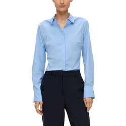 Klassische Bluse S.OLIVER BLACK LABEL, Damen, Gr. 46, blau, Obermaterial: 65% Baumwolle, 32% Polyamid, 3% Elasthan, unifarben, klassisch, regular fit hüftlang, Langarm Manschette, Blusen, mit verdeckter Knopfleiste