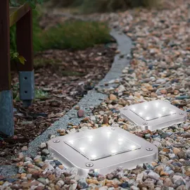 ETC Shop Solarlampe Garten Deko Solarlampen für Außen Wegelampe Bodenleuchte Gartenleuchten Solar mit Erdspieß, Kunststoff Edelstahl, LED kaltweiß, LxBxH 10x10x13 cm,