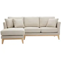 Skandinavisches Ecksofa links aus beigem Stoff mit abnehmbaren Bezügen und hellem Holz 3-4 Sitzer OSLO