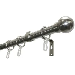 Gardinia Gardinenstangen Set Kugel, Komplettpaket, 1-Lauf, Edelstahl-Optik, 220 cm