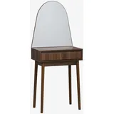 sweeek Schminktisch Holzoptik, abgerundeter Spiegel 1 Schublade 60 cm, geriffelte Fassade, nussbaumfarbe - Linear