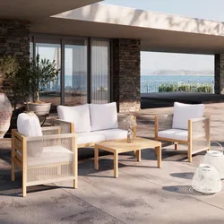 Loungegarnitur Effie Hellgrau Holz/Outdoorstoff