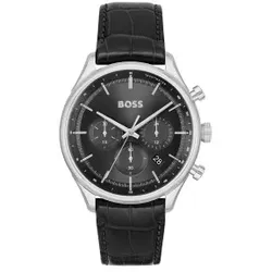 BOSS für Herren. 1514049 Analoguhr mit Chronograph und schwarzem Gregor-Lederband (OSFA), Lässig, Rostfreier Stahl