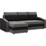 mebligo Ecksofa mit Schlaffunktion, Universelle Seite, Grau - Grau/Schwarz