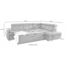 exxpo - sofa fashion "Spring, super bequem und komfortabel mit Armteil- und Kopfteilfunktion", braun (mocca), B:274cm H:81cm T:206cm, NaturLEDER (echtes Rindsleder) in Sitz und Rücken.
