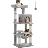 Pawz Road Kratzbaum, 116 cm, mit Plüschhängematte und Metallrahmen, Katzenturm für erwachsene Katzen, Katzenhaus mit 2 Türen, Grau