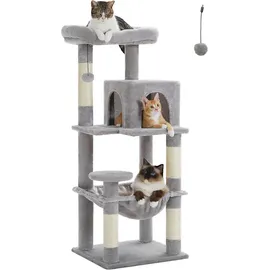 Pawz Road Kratzbaum, 116 cm, mit Plüschhängematte und Metallrahmen, Katzenturm für erwachsene Katzen, Katzenhaus mit 2 Türen, Grau