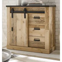 furn.design Kommode in Used Wood hell Holz und schwarz/anthrazit Sideboard Schlafzimmer Wohnzimmer Schrank Schubkastenkommode 93 x 91 cm Stove (Kommode)