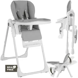 Tectake Hochstuhl Kinderstuhl Sophia, klappbar, höhenverstellbar, 5-Punkt-Gurt (Set, 1 St), Rückenlehne, Fußstütze und Tisch in 3 Stufen verstellbar weiß
