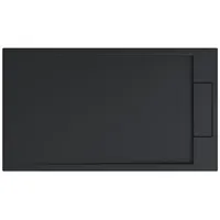 doporro Duschtasse Duschwanne 90x140x4 flach Mineralguss in Anthrazit DIN-Anschlüsse für bodengleiche Montage geeignet Geoma04