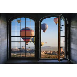 Wandsticker QUEENCE "Ballonfahrt", bunt, B:60cm, Vinyl, Wandtattoos, Wandsticker, Wandbild, selbstklebend, 3D, Fenster