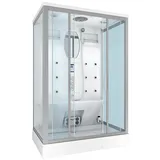 AcquaVapore Dampfdusche Dampfdusche Sauna Dusche D27-TH-ALL 140x90 cm, Sicherheitsglas ESG, inklusive Duschwanne, Höhenverstellbar, Mit Bauanleitung, Mit Beleuchtung, Mit Spiegel, Gehä weiß