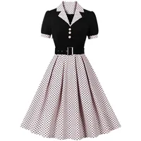 Frauen Vintage Kleid Damen 50er 60er A Linie Rockabilly Kleider Damen Cocktail Party Swing Kostüm Kleider Damen Hausfrau Plissee Kleid 1950er Jahre Polka Dot Kleid Gürtel Freizeitkleid, Bk1, Medium - M