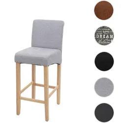 Barhocker HWC-C33, Barstuhl Tresenhocker, Holz MVG-zertifiziert ~ hellgrau, helle Beine, Stoff/Textil