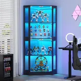 Eckvitrine Mit Glastüren,vitrinenschrank Mit Sicherheitstemperglas & Magnetverschluss, Glasvitrine Mit Led Beleuchtung,165cm,geeignet Für Sammlerstücke Und Spirituosen